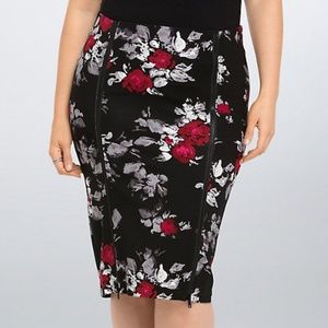 Brand New Floral Double Zip Ponte Midi Skirt
